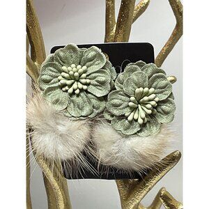 Vintage Handmade Floral & Faux Fur Statement Earrings
